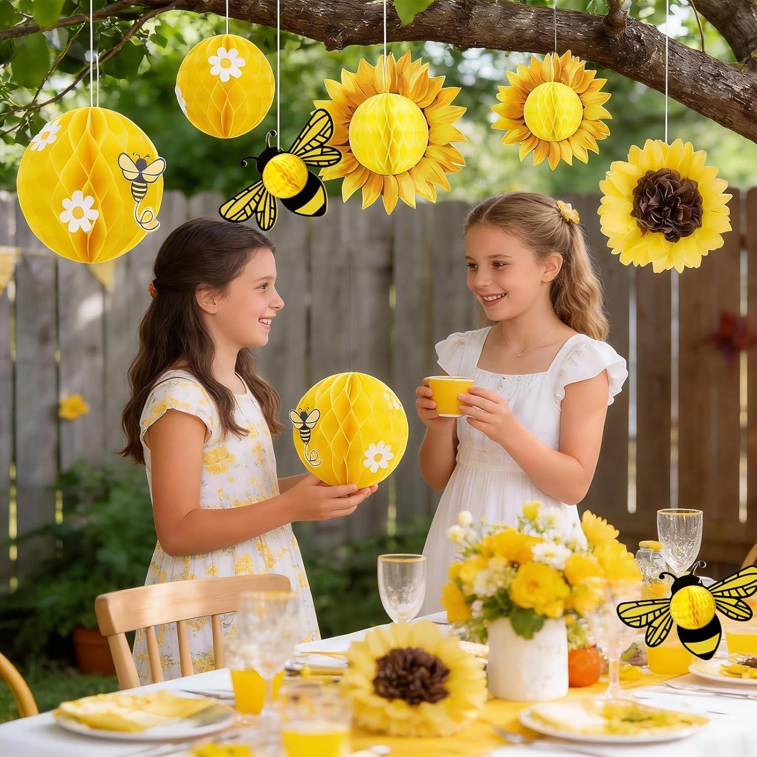 image:imageSUNBEAUTY Sunflower Party Decorations 3D Bee Honeycomb Hanging Decor Yellow Tissue Paper Flowers Birthday Yellow Sunflower Ceiling for Classroom Bulletin Board Wall Baby Shower Summer Garden Party