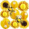 SUNBEAUTY Sunflower Party Decorations 3D Bee Honeycomb Hanging Decor Yellow Tissue Paper Flowers Birthday Yellow Sunflower Ceiling for Classroom Bulletin Board Wall Baby Shower Summer Garden Party