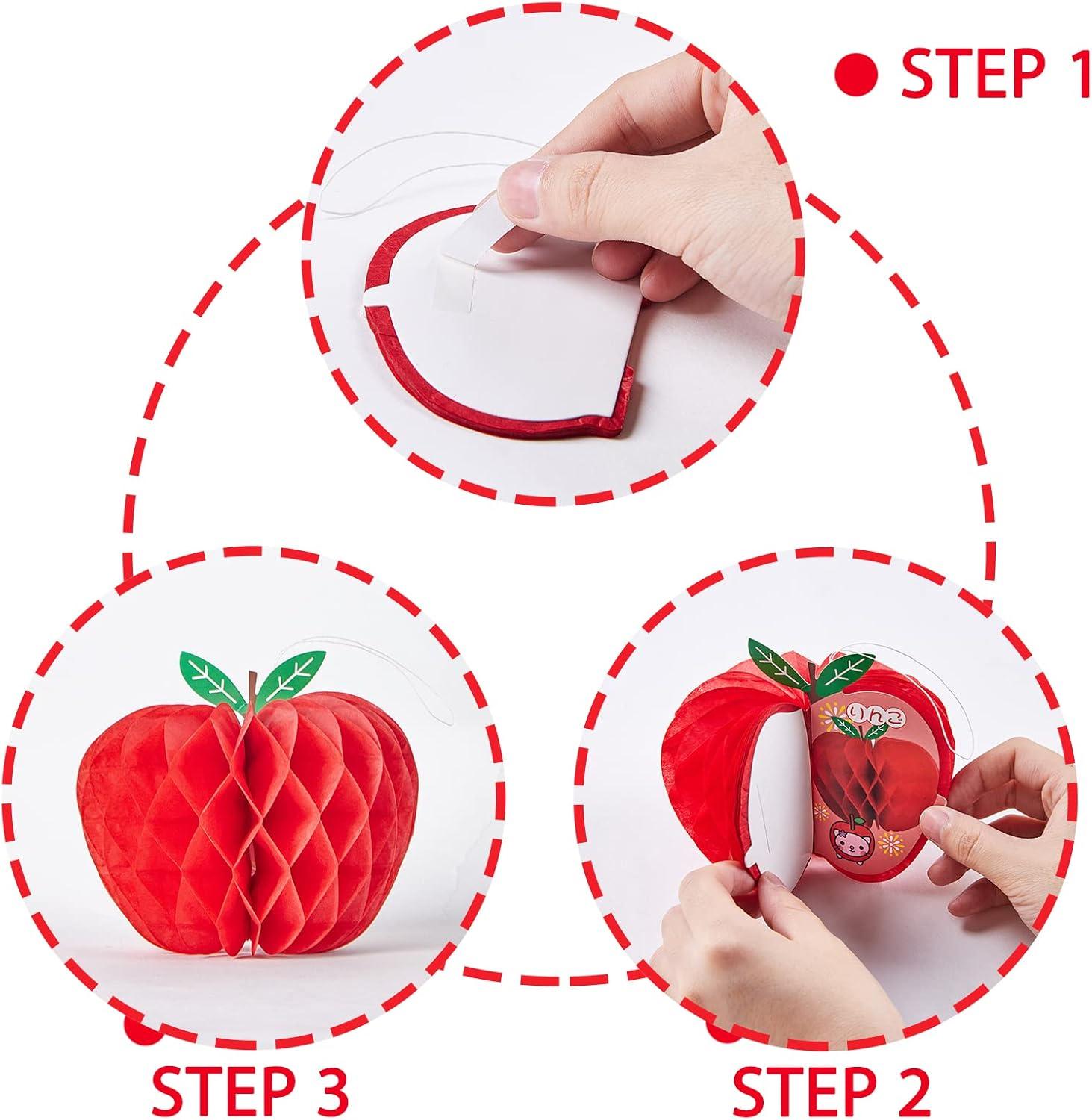 image:imageSUNBEAUTY 5 Pcs Red Apple Shaped Paper Honeycomb Paper Apple Hanging Decoration School Classroom Back to School Decoration4 Inch