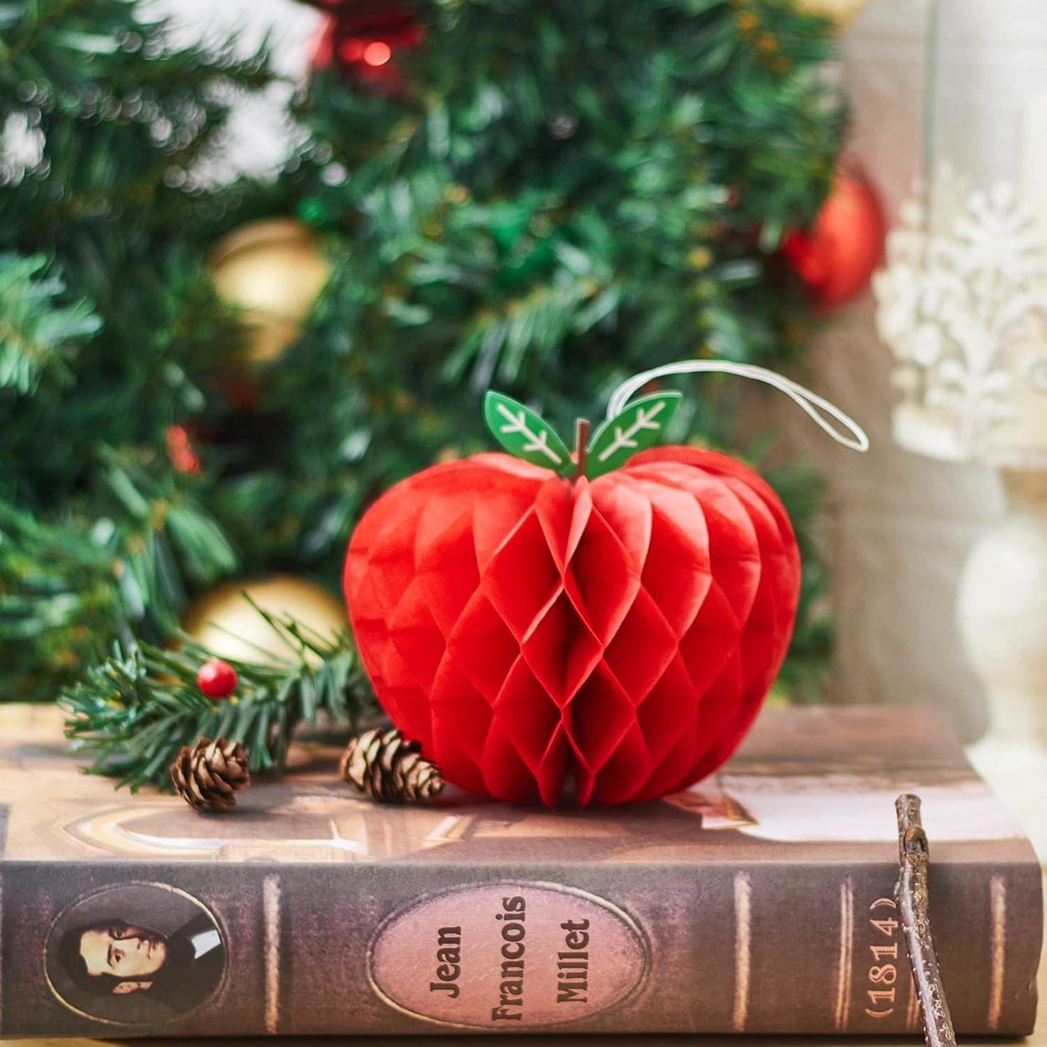 image:imageSUNBEAUTY 5 Pcs Red Apple Shaped Paper Honeycomb Paper Apple Hanging Decoration School Classroom Back to School Decoration4 Inch