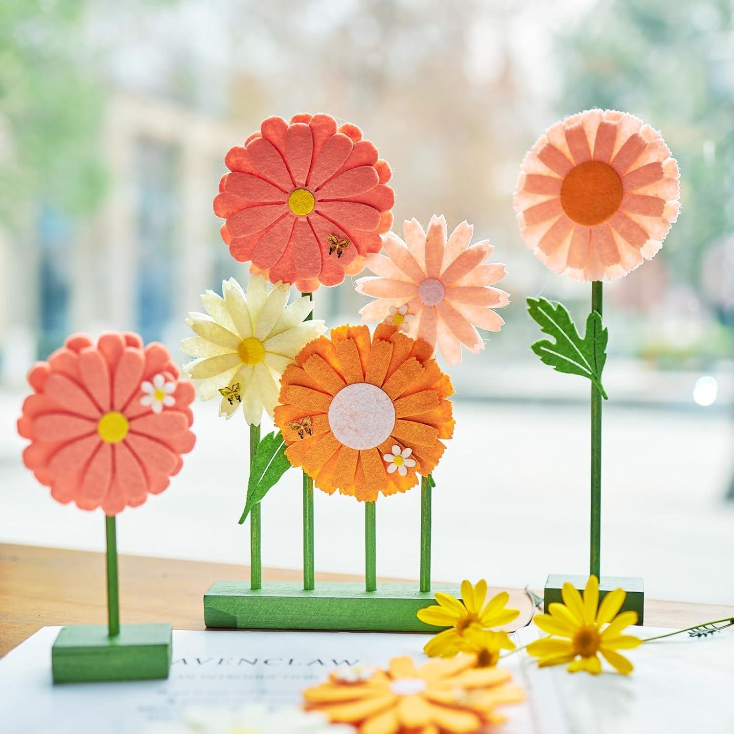 image:imageSUNBEAUTY 6Pcs Spring Tulips Flower Table Decoration Retro Tulip Felt Centerpiece Pink Yellow Orange Tulips Floral Tabletop Signs for Home Mothers Day Easter Garden Birthday Baby Shower Party DecorPink Orange Daisy