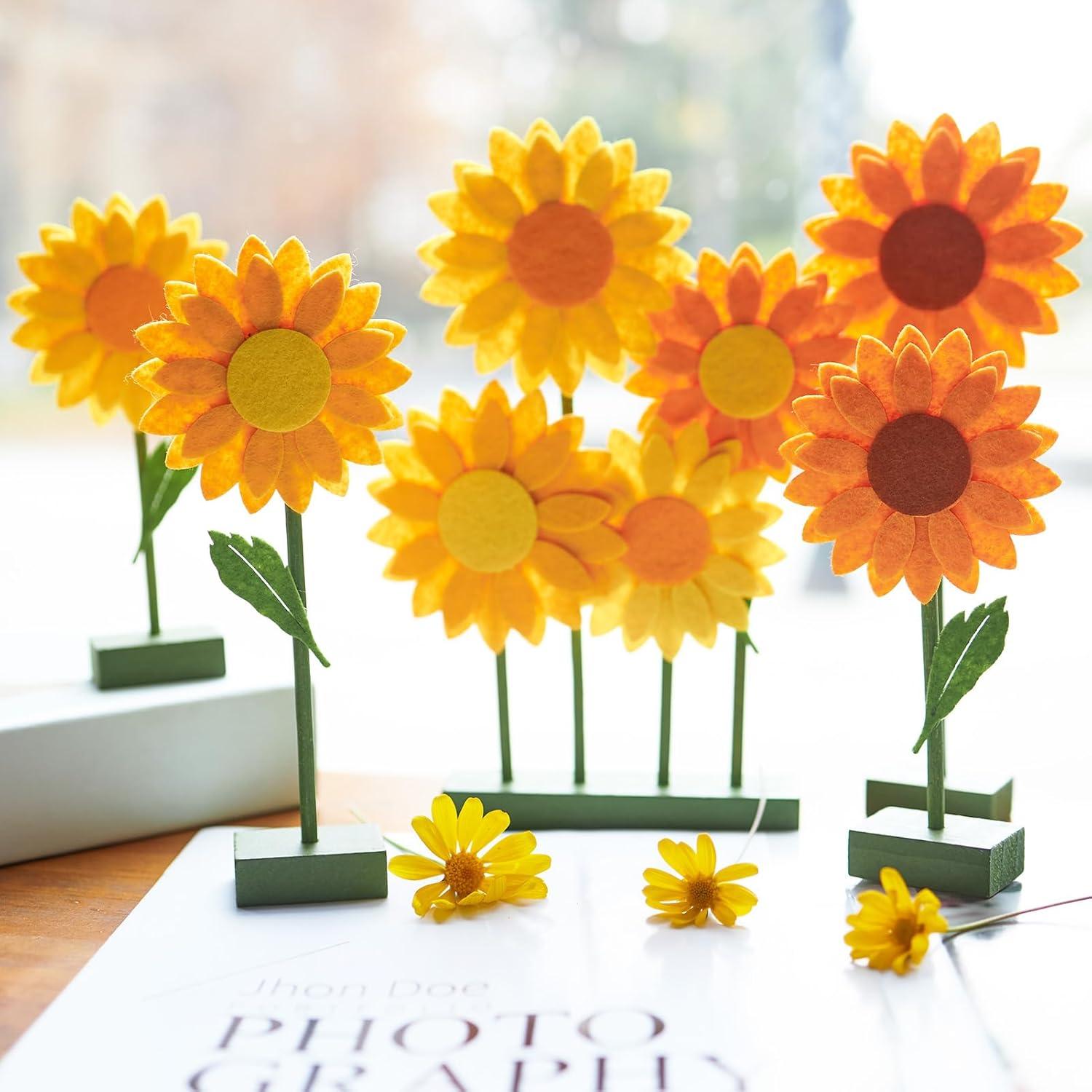 image:imageSUNBEAUTY 6Pcs Spring Tulips Flower Table Decoration Retro Tulip Felt Centerpiece Pink Yellow Orange Tulips Floral Tabletop Signs for Home Mothers Day Easter Garden Birthday Baby Shower Party DecorOrange Yellow Sunflower