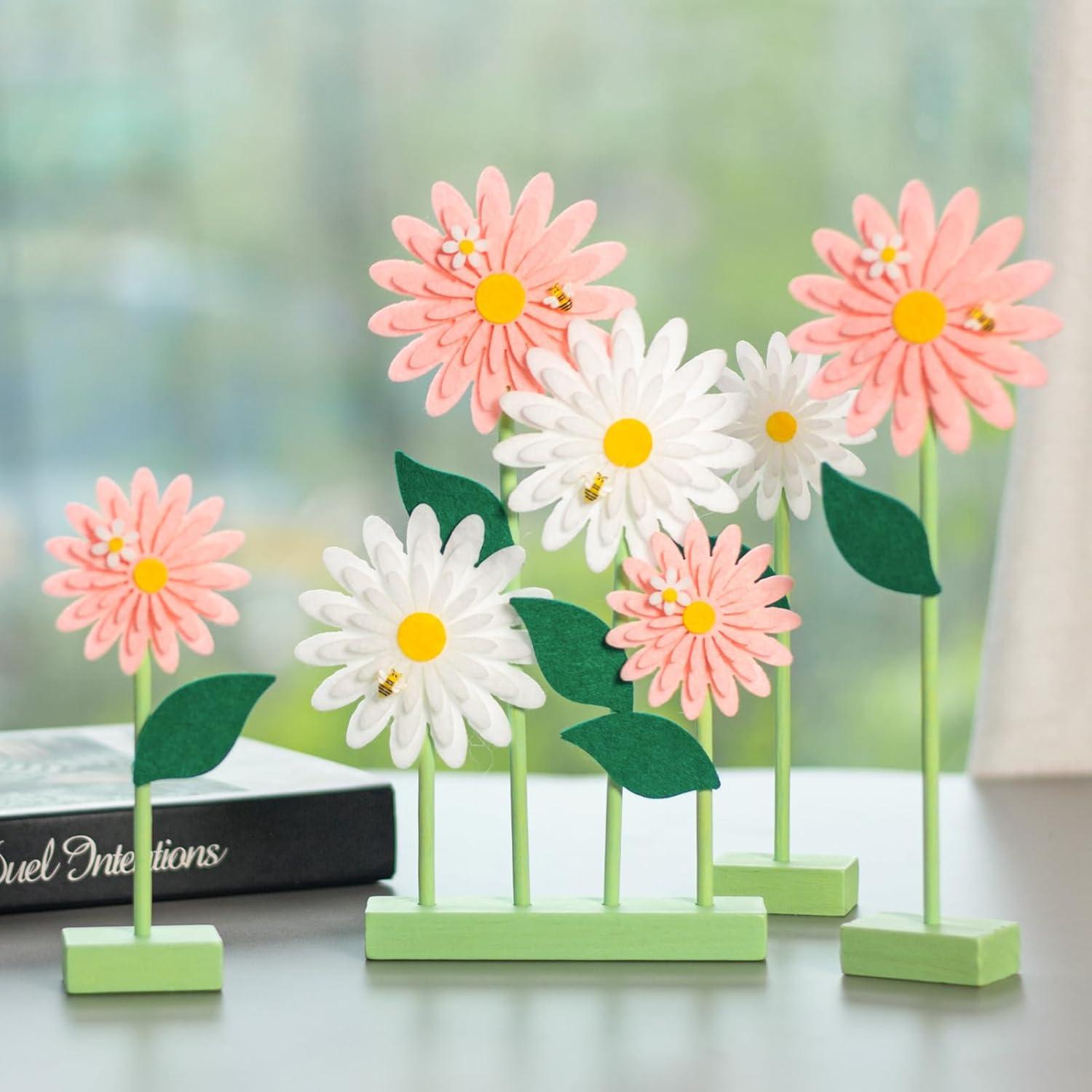 image:imageSUNBEAUTY 6Pcs Spring Tulips Flower Table Decoration Retro Tulip Felt Centerpiece Pink Yellow Orange Tulips Floral Tabletop Signs for Home Mothers Day Easter Garden Birthday Baby Shower Party DecorPink White Daisy