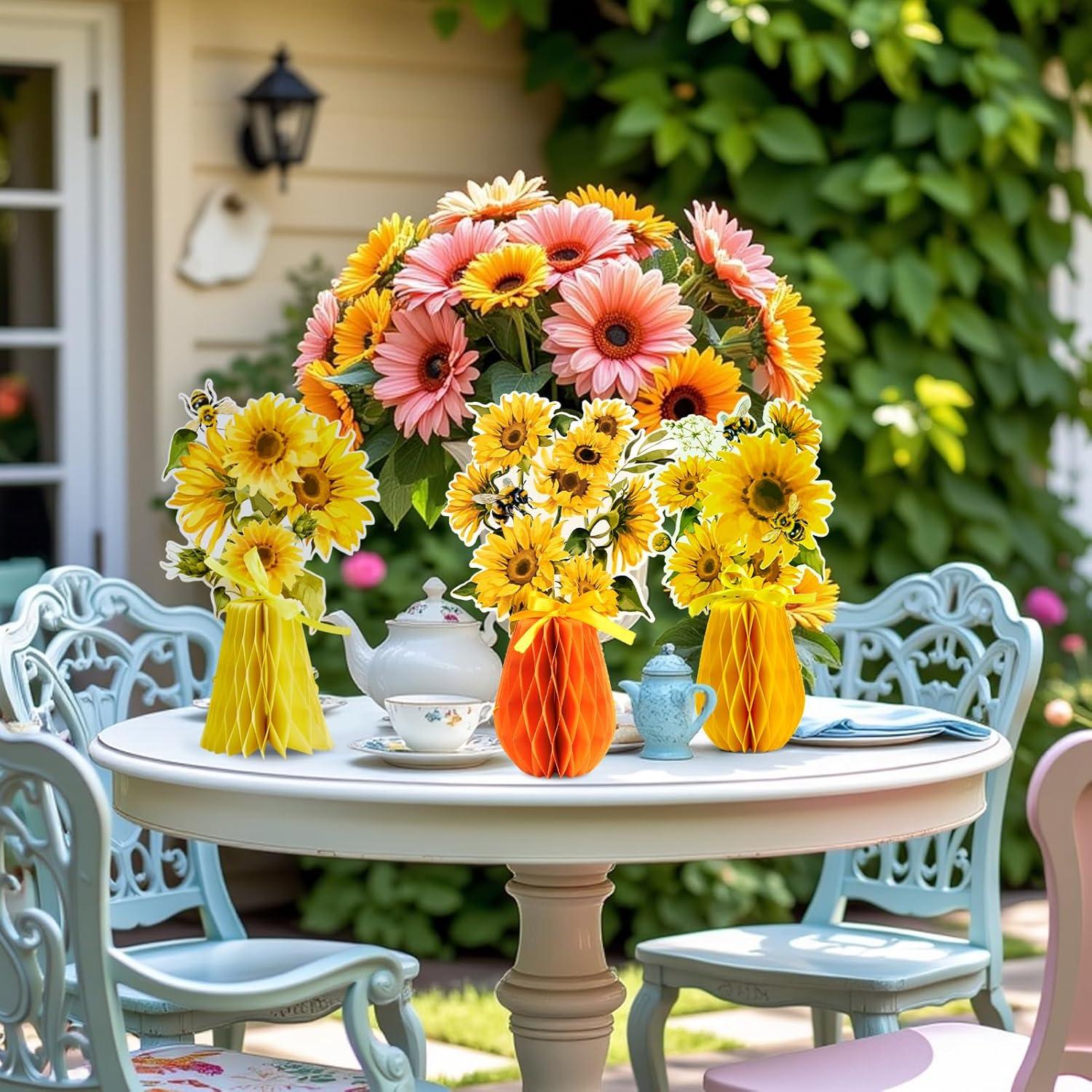 image:imageSUNBEAUTY 9 PCS Sunflower Honeycomb Centerpieces Sunflower Party Decorations Yellow Honeycomb Table Centerpiece for Spring Summer Garden Themed Birthday Baby Shower DecorSunflower