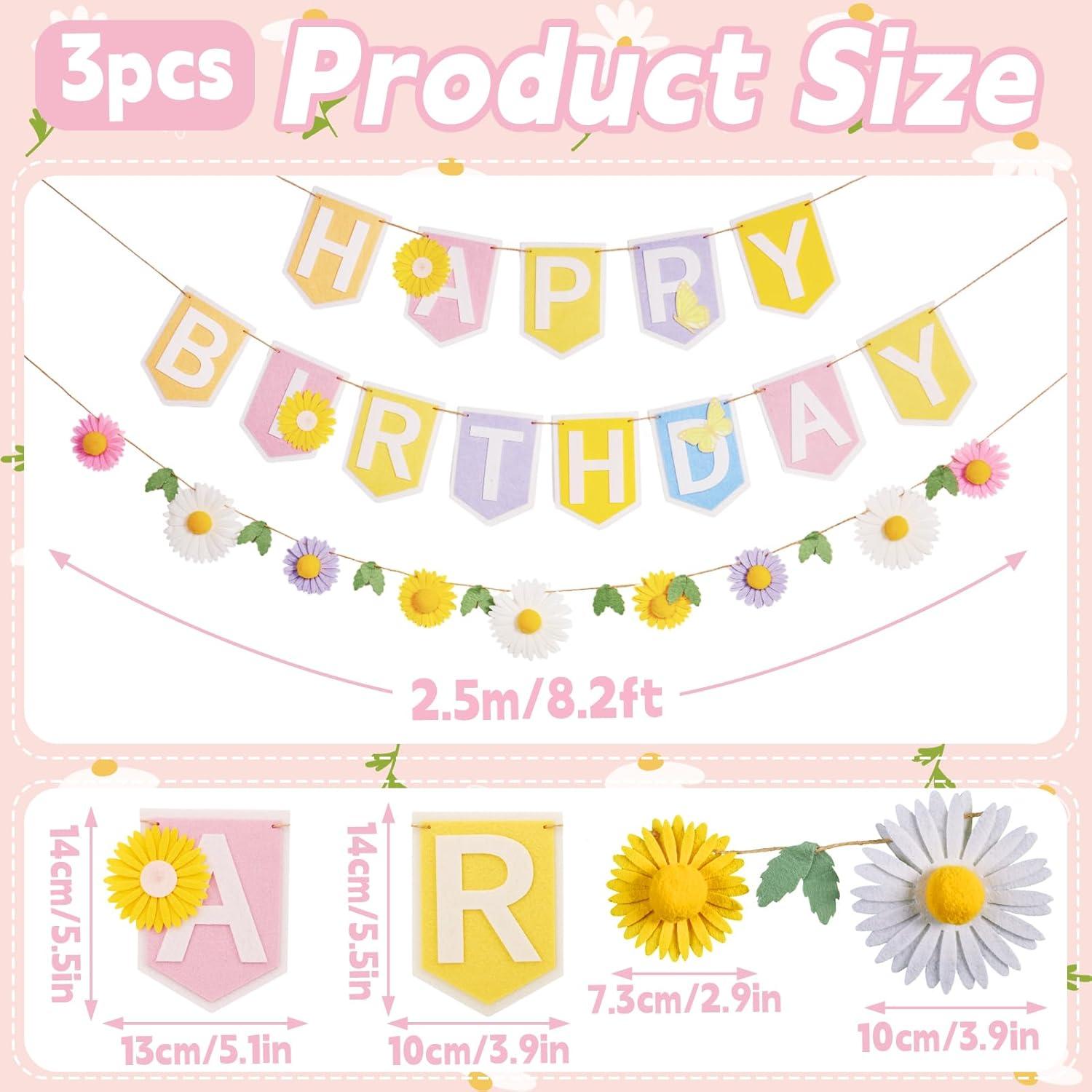 image:imageSUNBEAUTY Felt Pastel Happy Birthday Banner Daisy Garland Banner Colorful Floral Green Leaves Garland Daisy Party Decorations for Women Girls Boho Birthday Baby Shower Spring Summer Garden 82ftPastel Daisy
