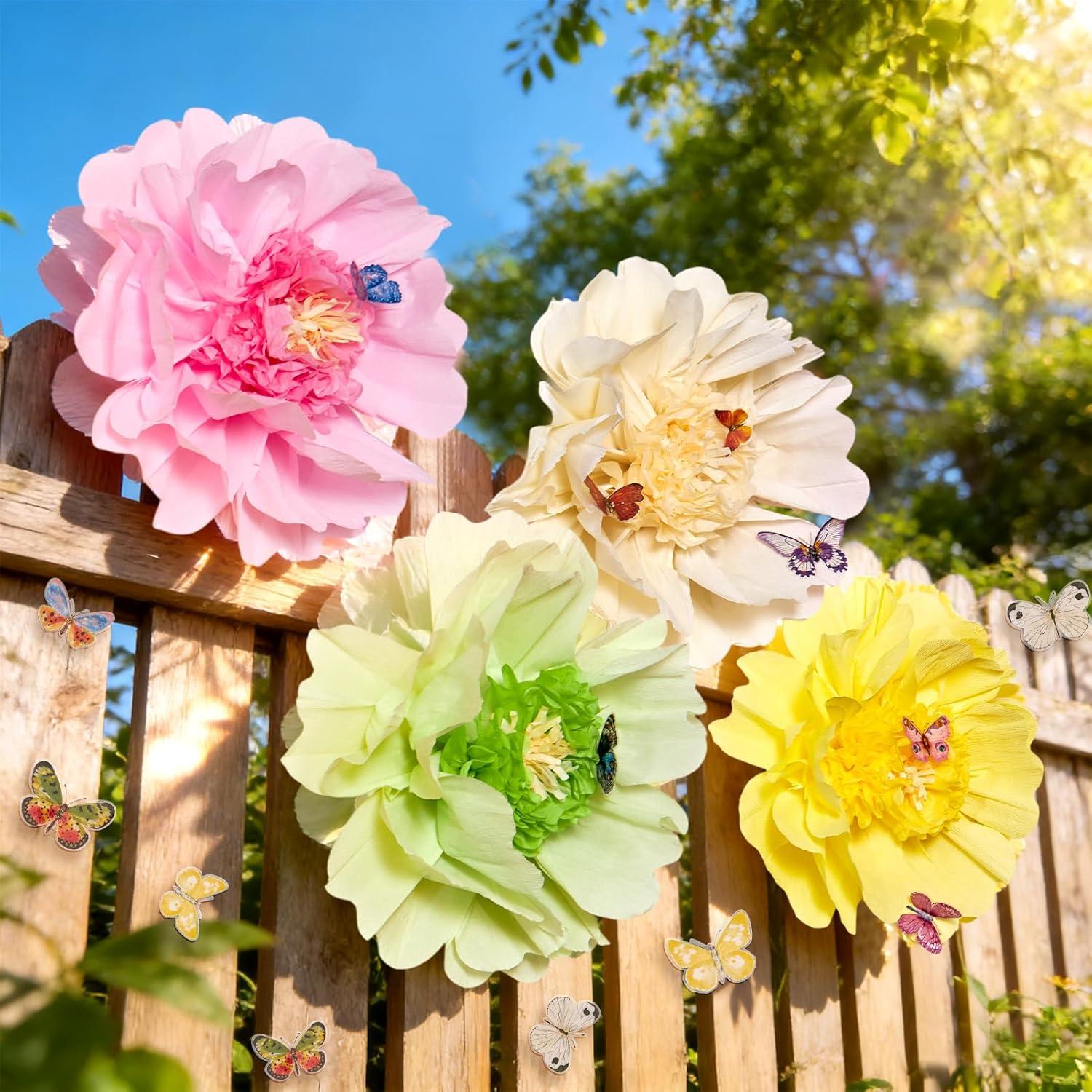 image:imageSUNBEAUTY Sunflower Tissue Paper Flowers Giant Paper Flowers Decoration for Wall 19 Large Yellow Floral Tissue Pom Poms Hanging for Wedding Bridal Shower Birthday Classroom Bulletin Board DecorPink Green yellow cream White20