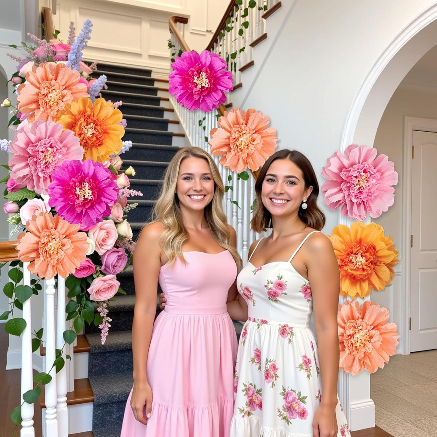 image:imageSUNBEAUTY Sunflower Tissue Paper Flowers Giant Paper Flowers Decoration for Wall 19 Large Yellow Floral Tissue Pom Poms Hanging for Wedding Bridal Shower Birthday Classroom Bulletin Board DecorPink Orange12pcs