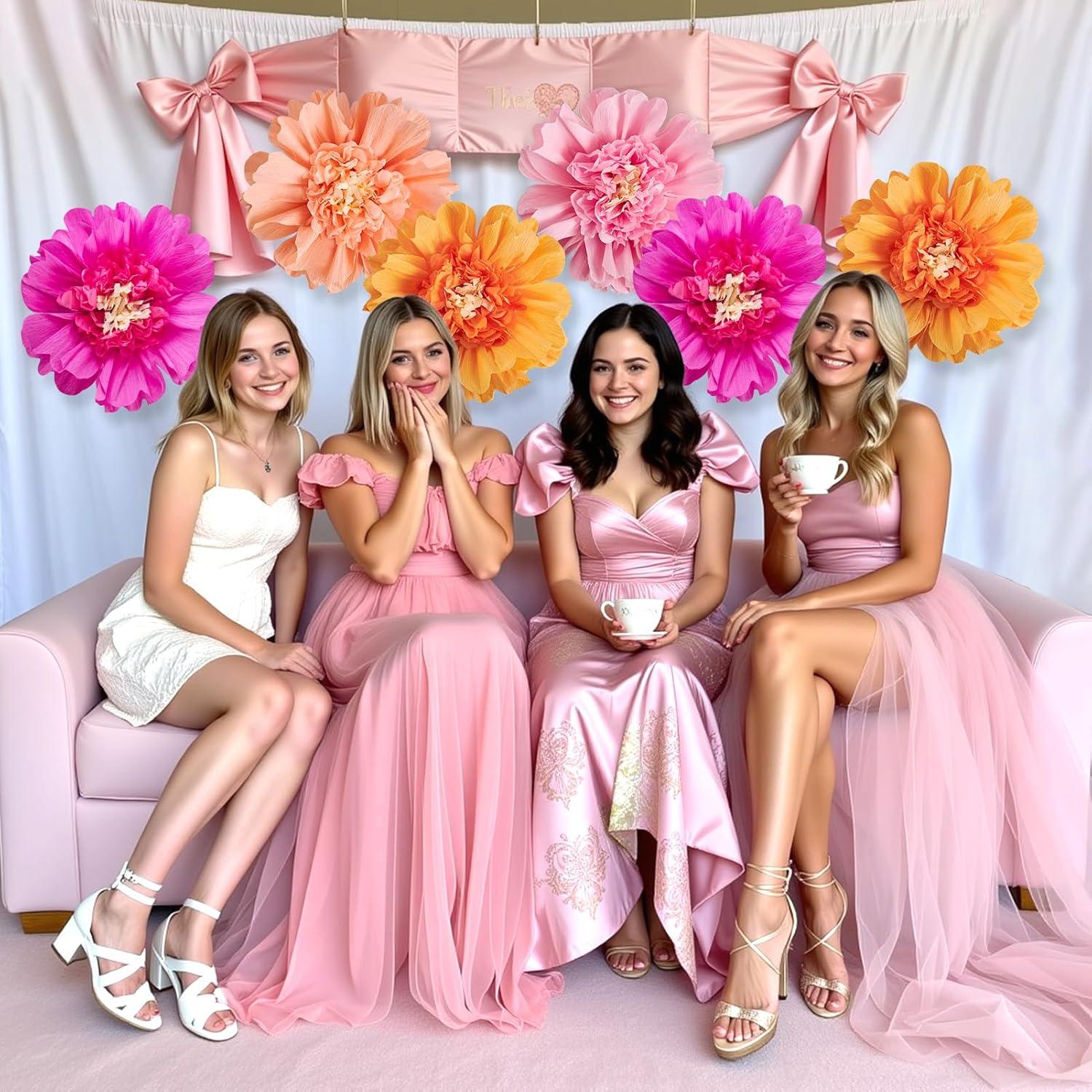 image:imageSUNBEAUTY Sunflower Tissue Paper Flowers Giant Paper Flowers Decoration for Wall 19 Large Yellow Floral Tissue Pom Poms Hanging for Wedding Bridal Shower Birthday Classroom Bulletin Board DecorAPink Orange