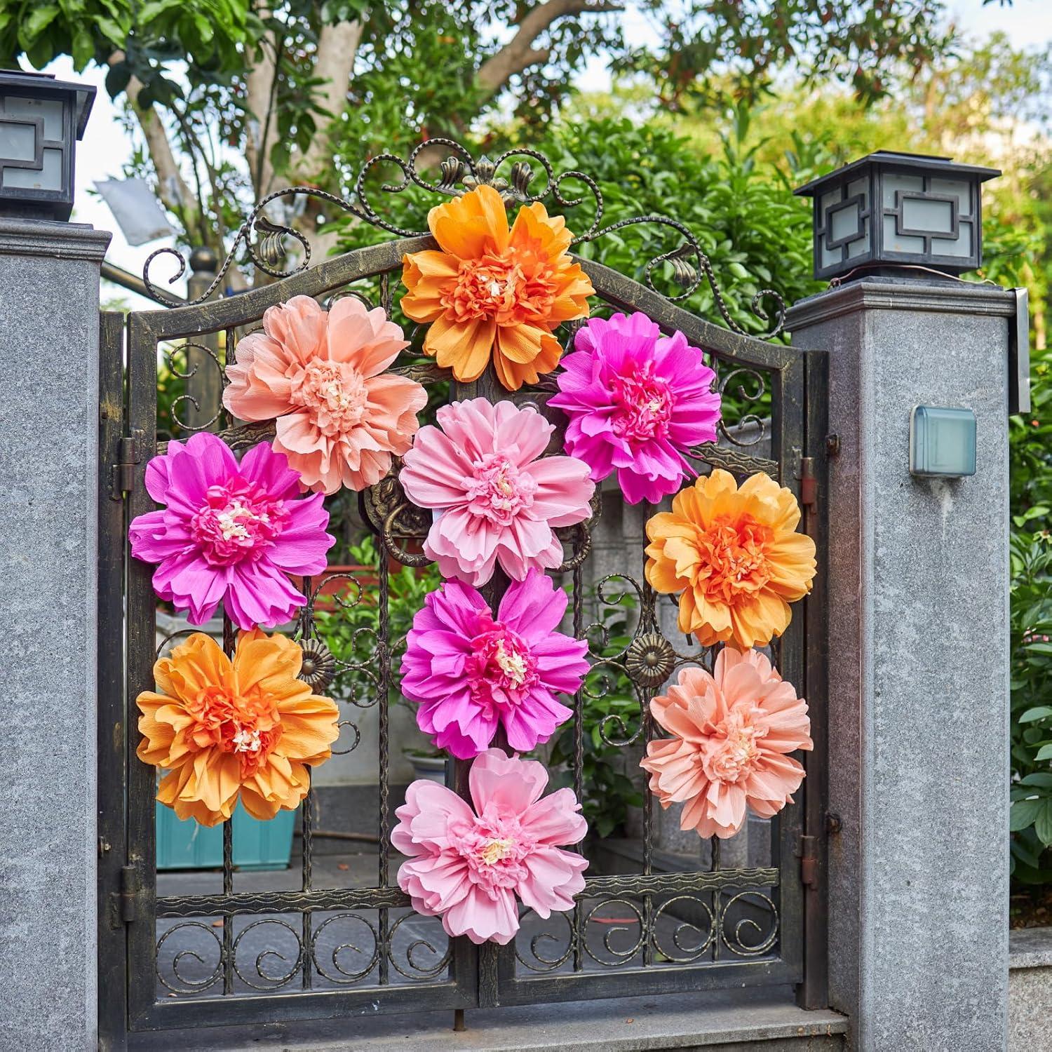 image:imageSUNBEAUTY Sunflower Tissue Paper Flowers Giant Paper Flowers Decoration for Wall 19 Large Yellow Floral Tissue Pom Poms Hanging for Wedding Bridal Shower Birthday Classroom Bulletin Board DecorPink Orange12pcs