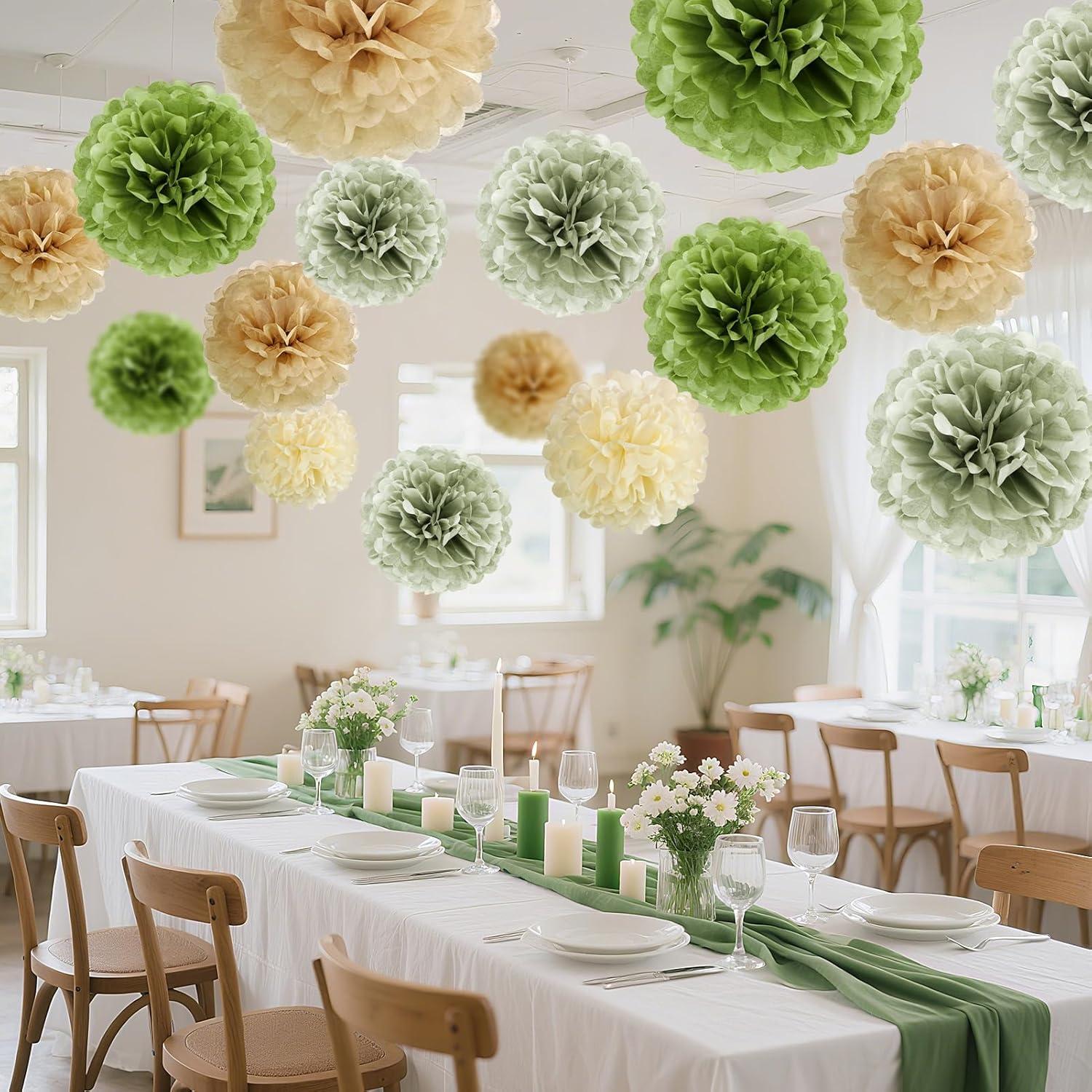 image:imageSUNBEAUTY Sunflower Tissue Paper Flowers Giant Paper Flowers Decoration for Wall 19 Large Yellow Floral Tissue Pom Poms Hanging for Wedding Bridal Shower Birthday Classroom Bulletin Board DecorSage Green
