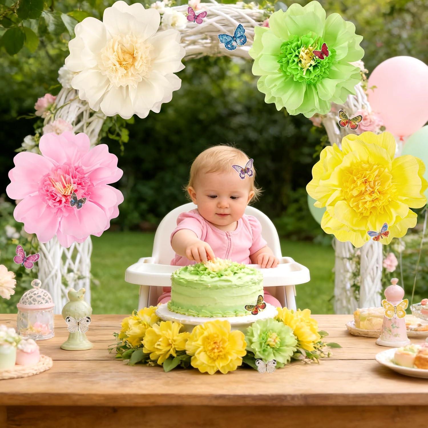 image:imageSUNBEAUTY Sunflower Tissue Paper Flowers Giant Paper Flowers Decoration for Wall 19 Large Yellow Floral Tissue Pom Poms Hanging for Wedding Bridal Shower Birthday Classroom Bulletin Board DecorPink Green yellow cream White20