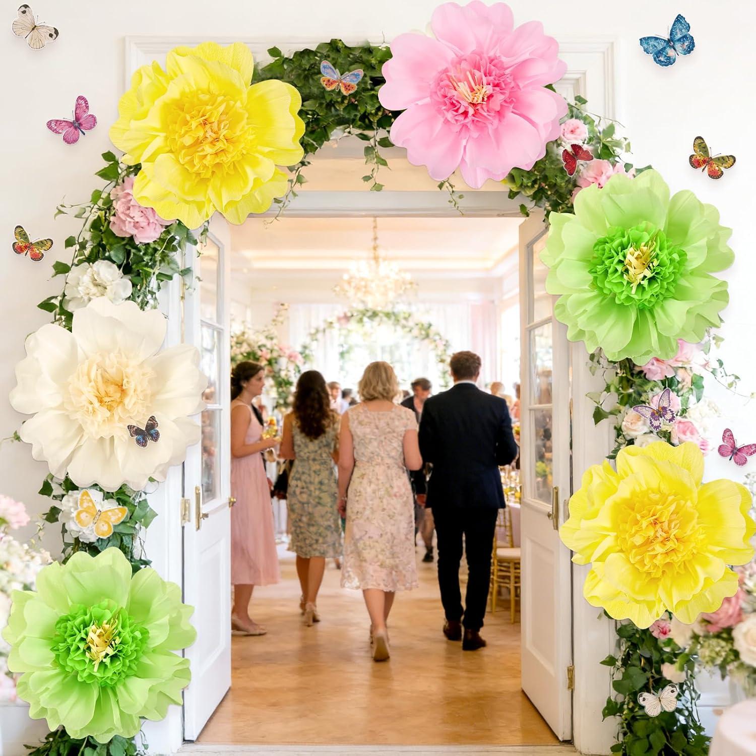 image:imageSUNBEAUTY Sunflower Tissue Paper Flowers Giant Paper Flowers Decoration for Wall 19 Large Yellow Floral Tissue Pom Poms Hanging for Wedding Bridal Shower Birthday Classroom Bulletin Board DecorPink Green yellow cream White20
