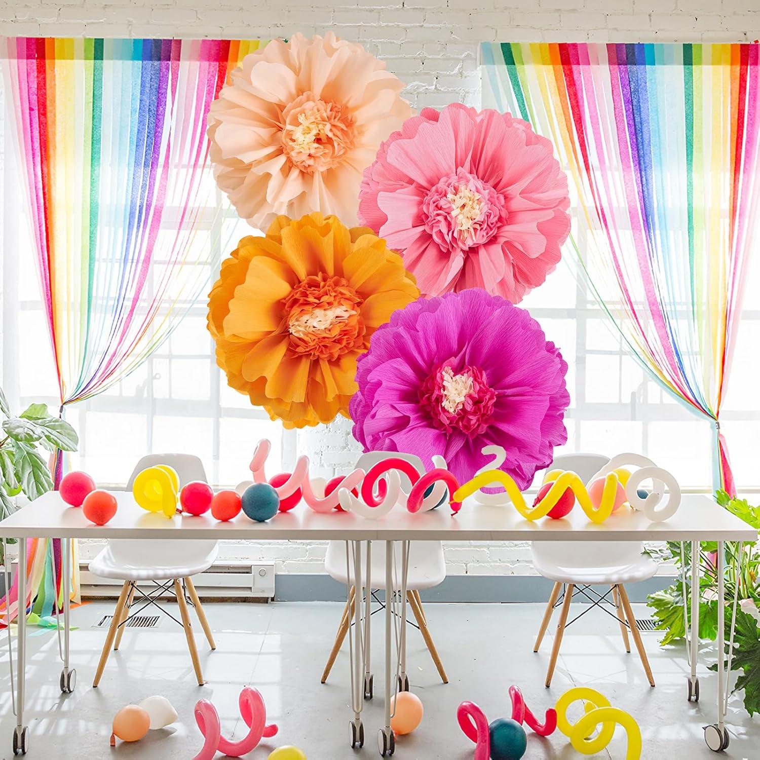 image:imageSUNBEAUTY Sunflower Tissue Paper Flowers Giant Paper Flowers Decoration for Wall 19 Large Yellow Floral Tissue Pom Poms Hanging for Wedding Bridal Shower Birthday Classroom Bulletin Board DecorHot Pink and Orange