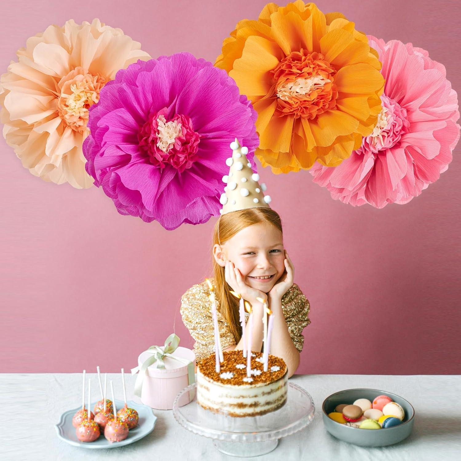 image:imageSUNBEAUTY Sunflower Tissue Paper Flowers Giant Paper Flowers Decoration for Wall 19 Large Yellow Floral Tissue Pom Poms Hanging for Wedding Bridal Shower Birthday Classroom Bulletin Board DecorHot Pink and Orange