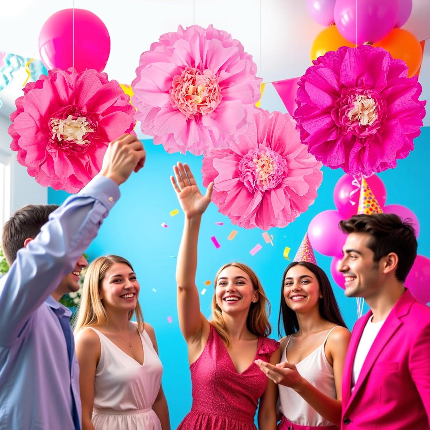 image:imageSUNBEAUTY Sunflower Tissue Paper Flowers Giant Paper Flowers Decoration for Wall 19 Large Yellow Floral Tissue Pom Poms Hanging for Wedding Bridal Shower Birthday Classroom Bulletin Board DecorPink