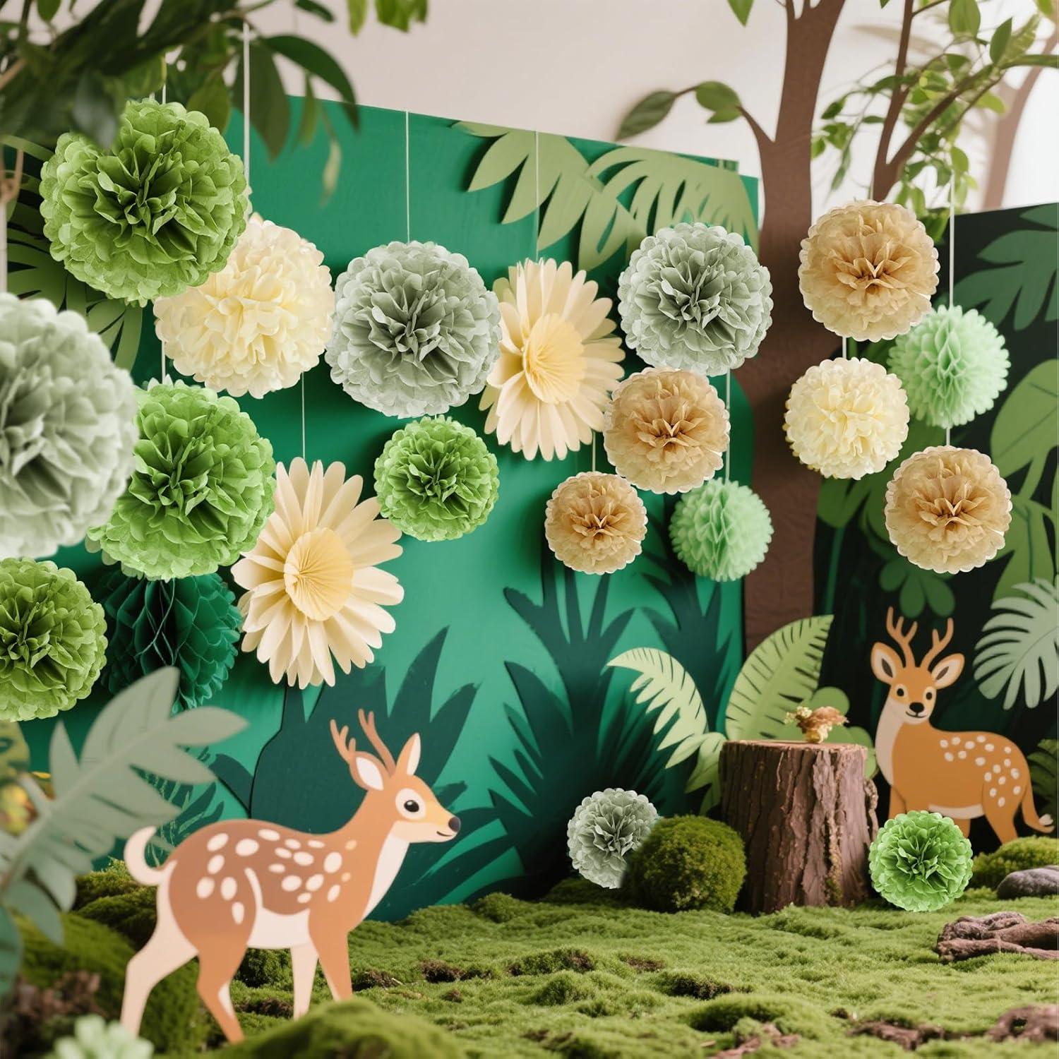 image:imageSUNBEAUTY Sunflower Tissue Paper Flowers Giant Paper Flowers Decoration for Wall 19 Large Yellow Floral Tissue Pom Poms Hanging for Wedding Bridal Shower Birthday Classroom Bulletin Board DecorSage Green