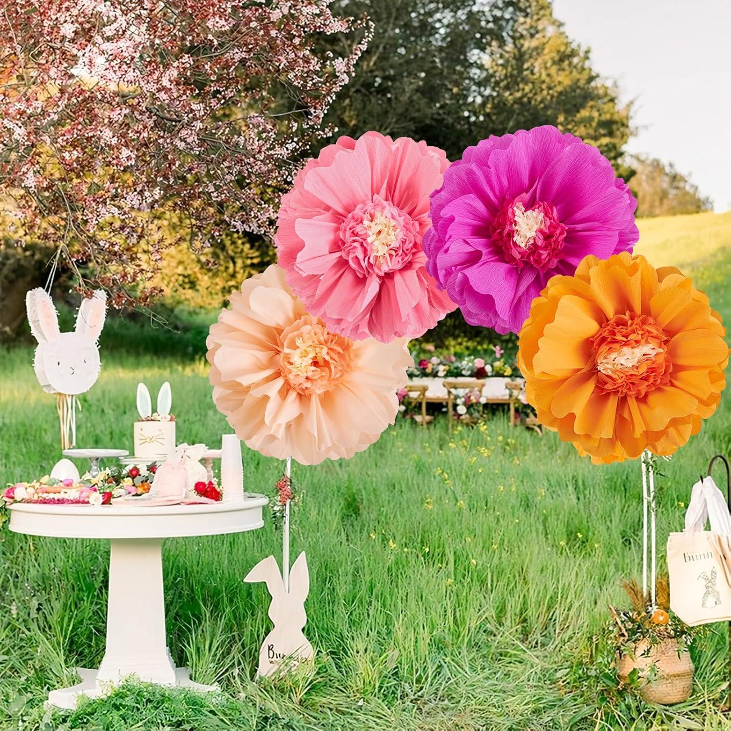 image:imageSUNBEAUTY Sunflower Tissue Paper Flowers Giant Paper Flowers Decoration for Wall 19 Large Yellow Floral Tissue Pom Poms Hanging for Wedding Bridal Shower Birthday Classroom Bulletin Board DecorHot Pink and Orange
