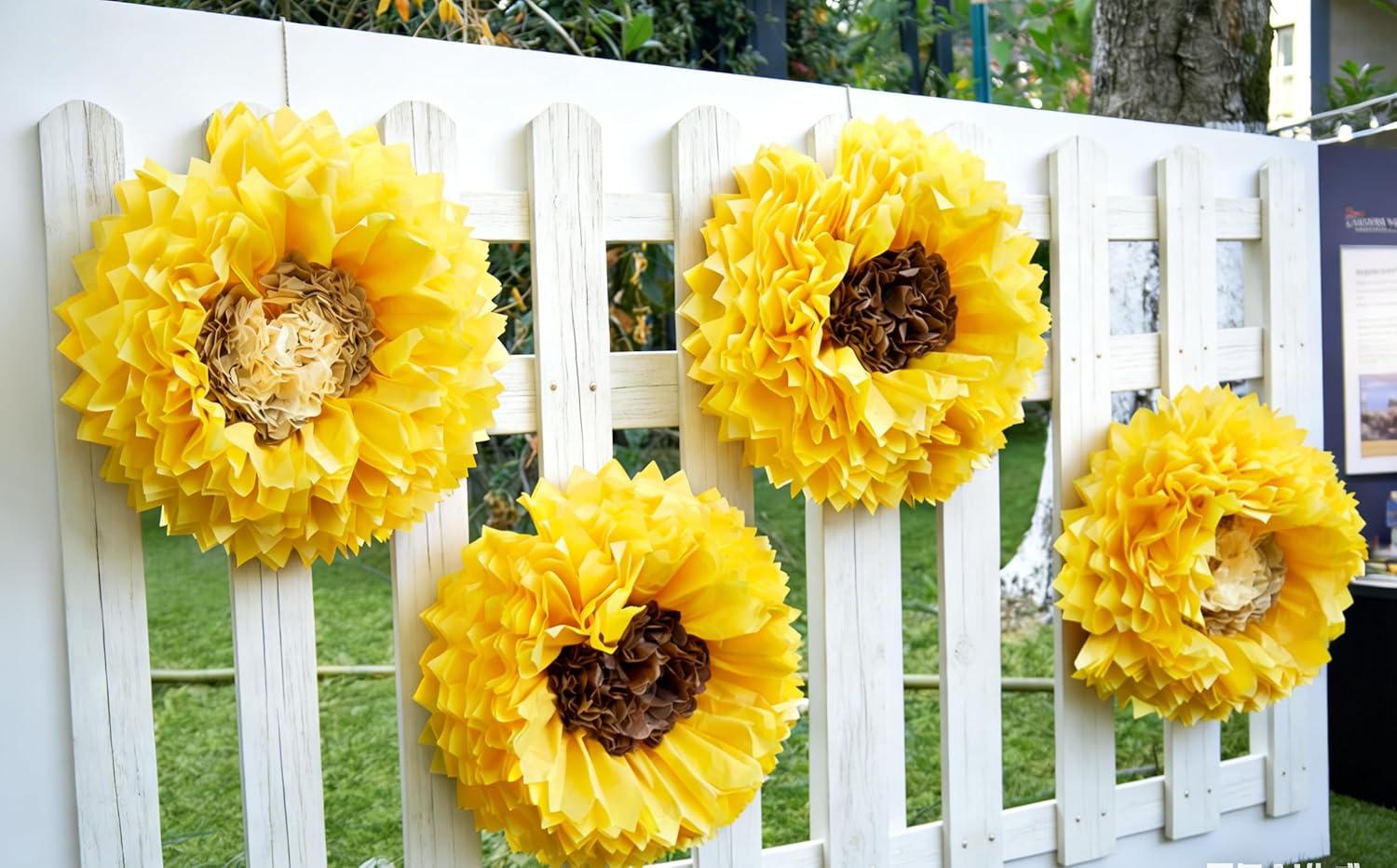 image:imageSUNBEAUTY Sunflower Tissue Paper Flowers Giant Paper Flowers Decoration for Wall 19 Large Yellow Floral Tissue Pom Poms Hanging for Wedding Bridal Shower Birthday Classroom Bulletin Board DecorSunfloweryellow Black