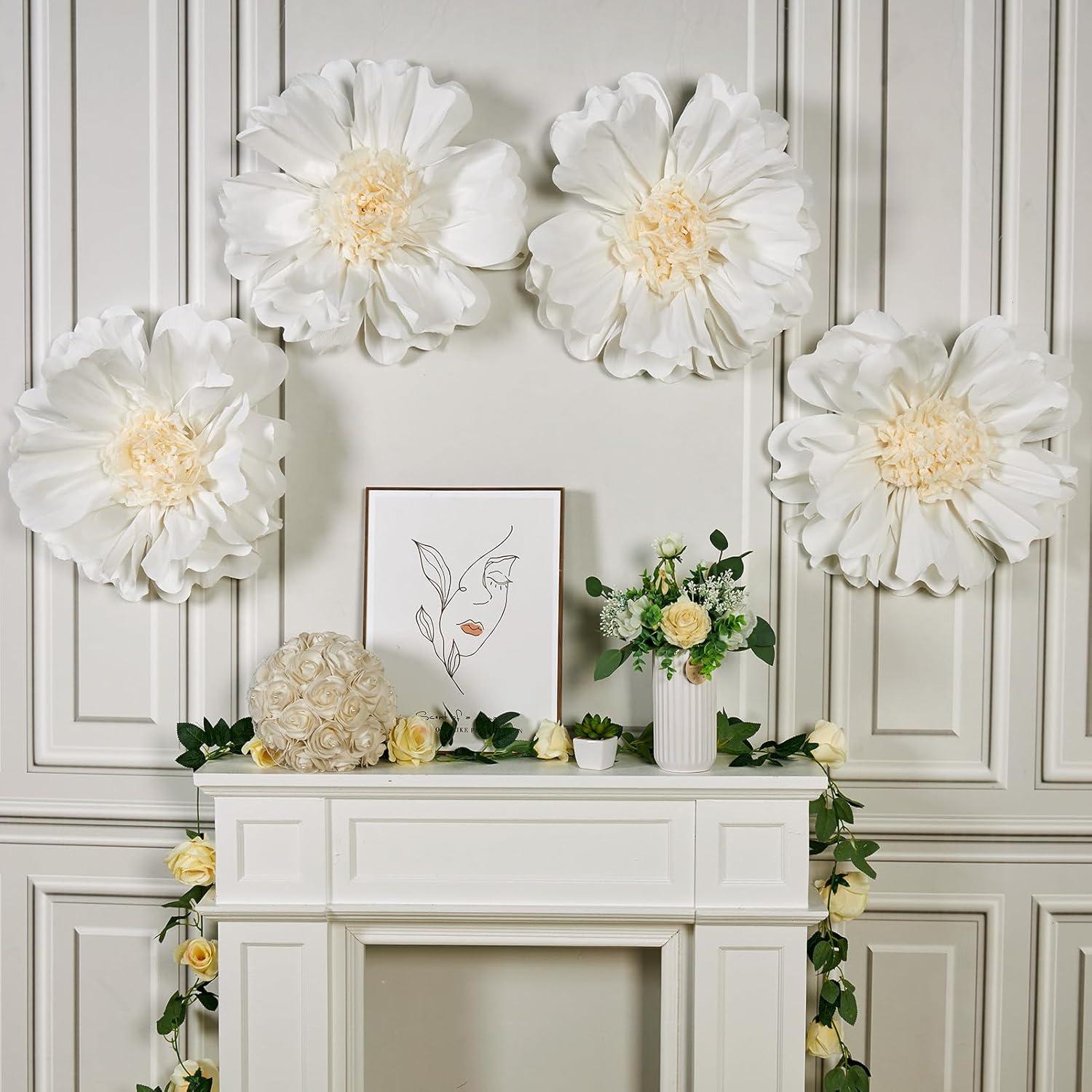 image:imageSUNBEAUTY Sunflower Tissue Paper Flowers Giant Paper Flowers Decoration for Wall 19 Large Yellow Floral Tissue Pom Poms Hanging for Wedding Bridal Shower Birthday Classroom Bulletin Board DecorWhite