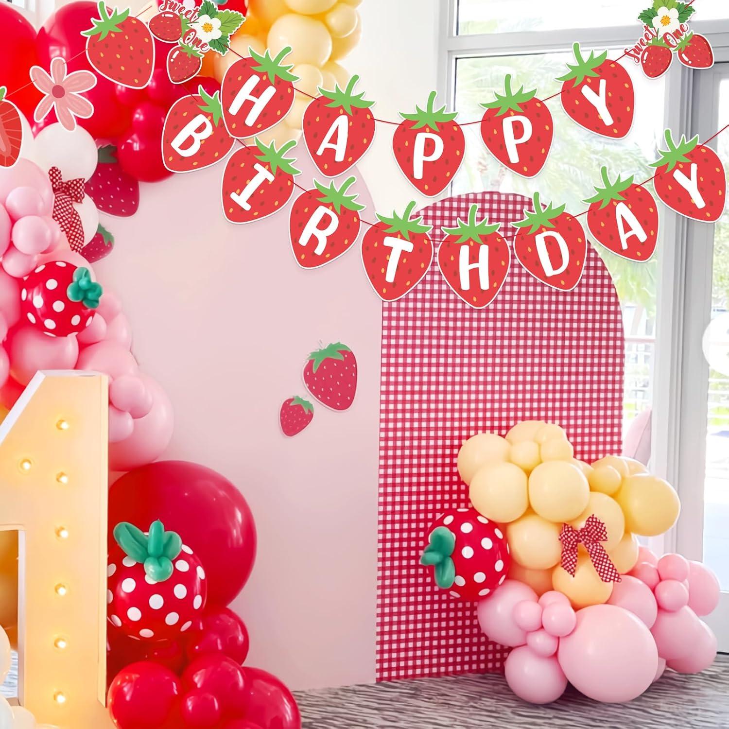 image:imageStrawberry Party Banner Berry First Birthday Decor Strawberry Wildflower Garland for Spring Enchanted Garden Tea Party Hanging Floral Strawberry Theme Birthday for Girl Sweet Baby Shower Party 82ftStrawberry