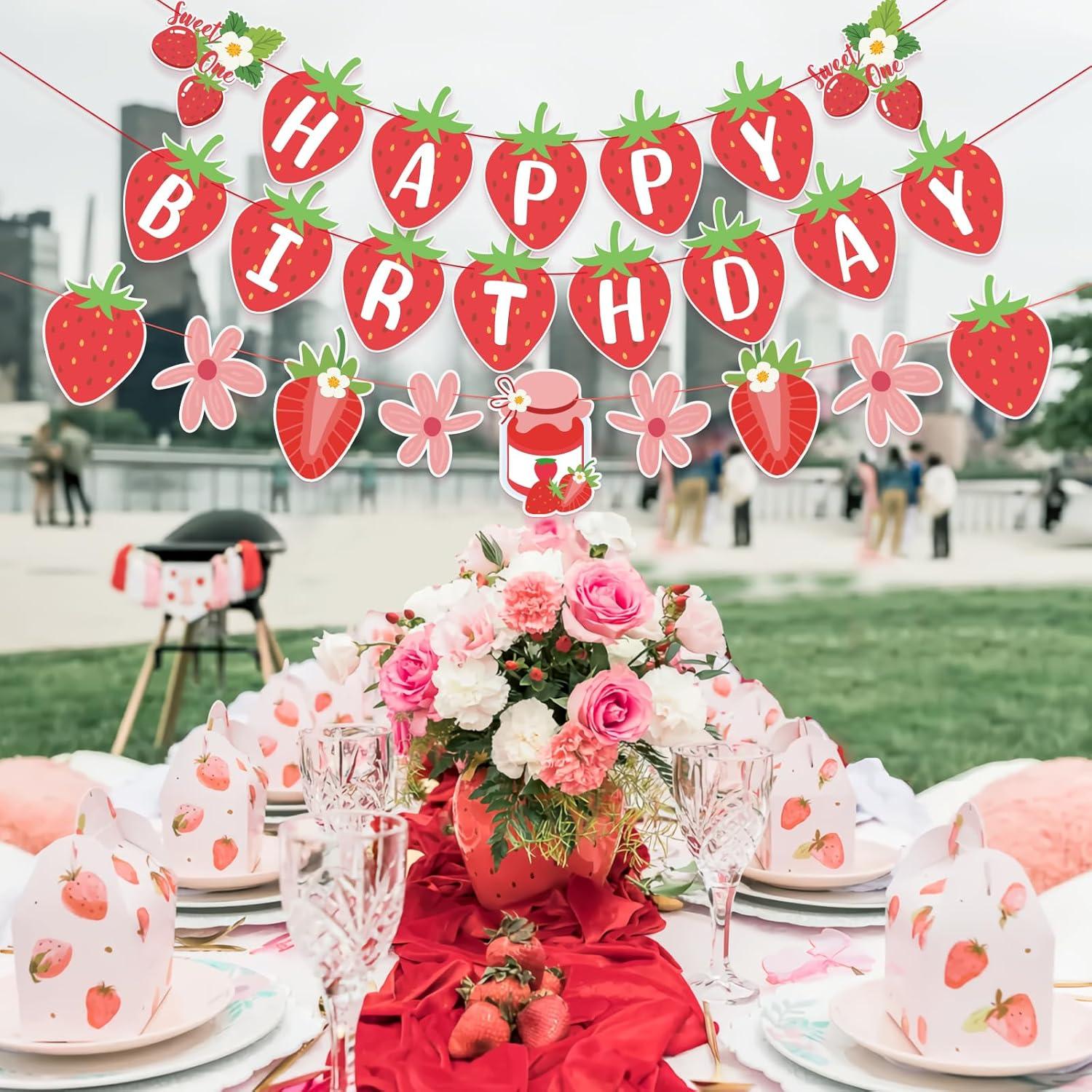 image:imageStrawberry Party Banner Berry First Birthday Decor Strawberry Wildflower Garland for Spring Enchanted Garden Tea Party Hanging Floral Strawberry Theme Birthday for Girl Sweet Baby Shower Party 82ftStrawberry