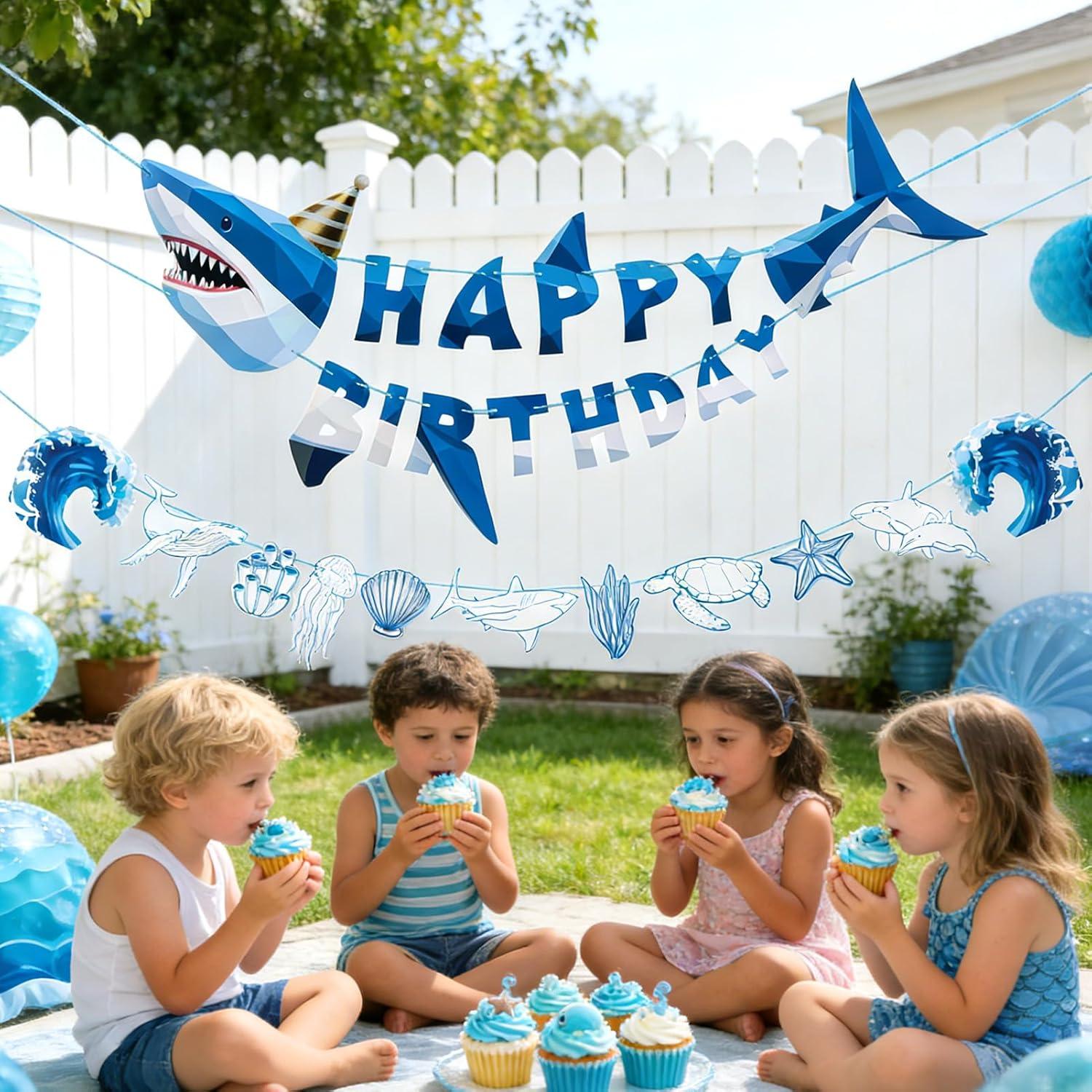 image:imageStrawberry Party Banner Berry First Birthday Decor Strawberry Wildflower Garland for Spring Enchanted Garden Tea Party Hanging Floral Strawberry Theme Birthday for Girl Sweet Baby Shower Party 82ftBlue White Shark Birthday Banner