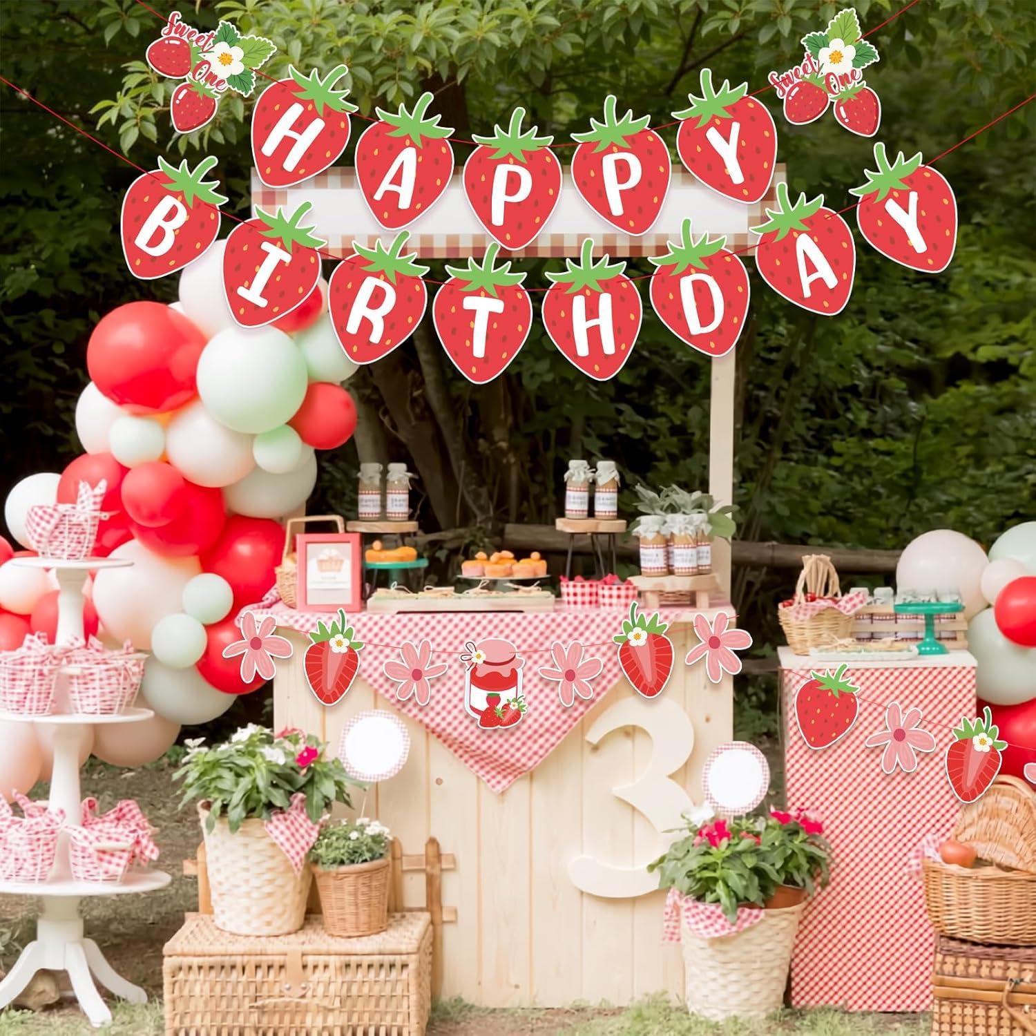 image:imageStrawberry Party Banner Berry First Birthday Decor Strawberry Wildflower Garland for Spring Enchanted Garden Tea Party Hanging Floral Strawberry Theme Birthday for Girl Sweet Baby Shower Party 82ftStrawberry