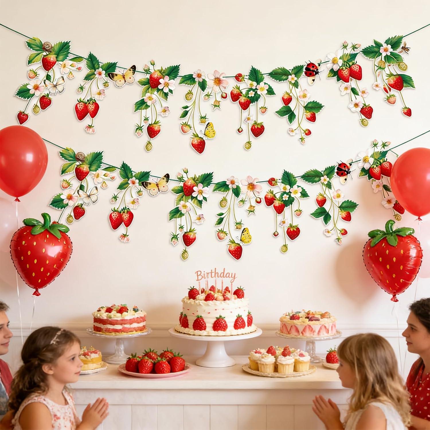 image:imageStrawberry Party Banner Berry First Birthday Decor Strawberry Wildflower Garland for Spring Enchanted Garden Tea Party Hanging Floral Strawberry Theme Birthday for Girl Sweet Baby Shower Party 82ftRed Strawberry Garland