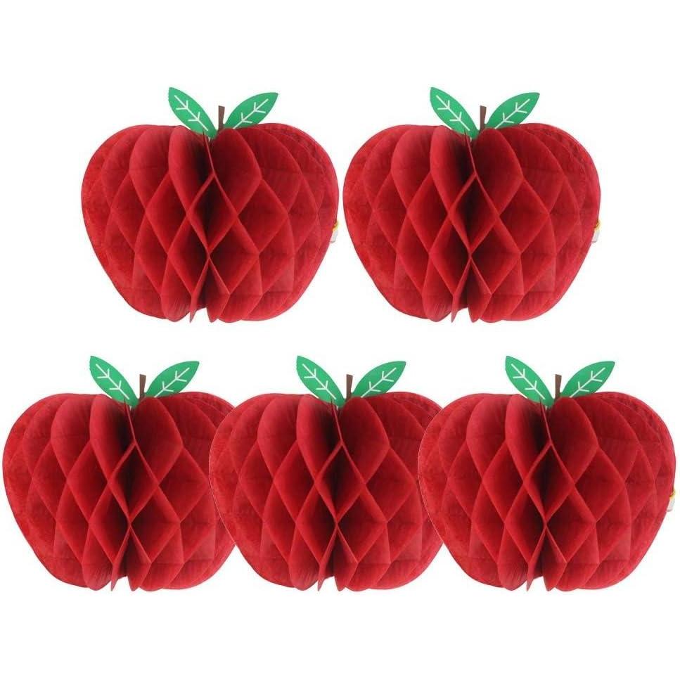 image:imageSUNBEAUTY 5 Pcs Red Apple Shaped Paper Honeycomb Paper Apple Hanging Decoration School Classroom Back to School Decoration4 Inch