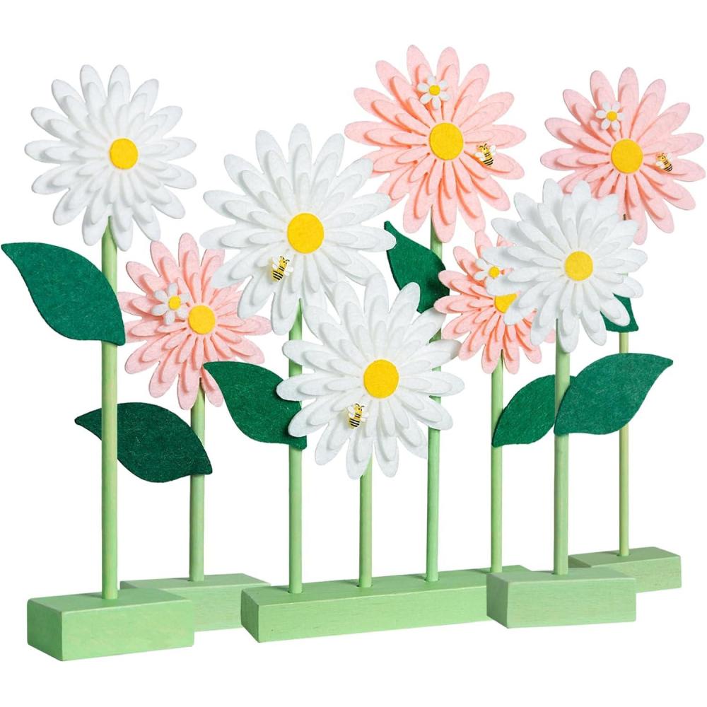 image:imageSUNBEAUTY 6Pcs Spring Tulips Flower Table Decoration Retro Tulip Felt Centerpiece Pink Yellow Orange Tulips Floral Tabletop Signs for Home Mothers Day Easter Garden Birthday Baby Shower Party DecorPink White Daisy