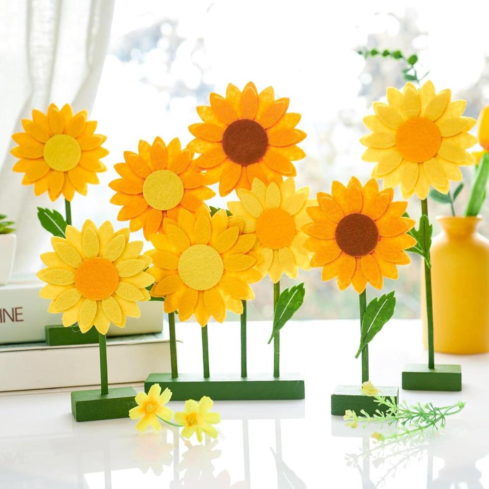 image:imageSUNBEAUTY 6Pcs Spring Tulips Flower Table Decoration Retro Tulip Felt Centerpiece Pink Yellow Orange Tulips Floral Tabletop Signs for Home Mothers Day Easter Garden Birthday Baby Shower Party DecorOrange Yellow Sunflower