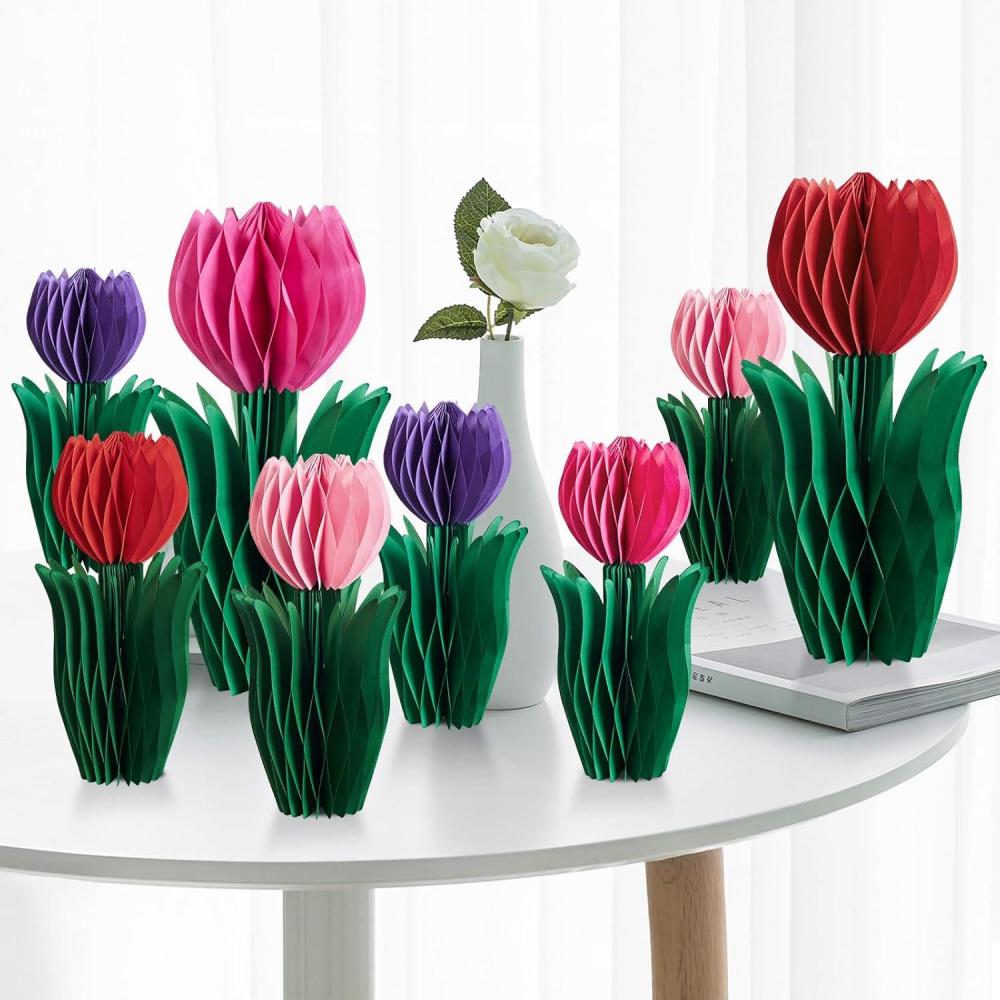 image:imageSUNBEAUTY 8 PCS Flower Honeycomb Decor Tulips Table Centerpieces Spring Decoration for Home Office Paper Flower Tulip Honeycomb Decor for Garden Party Mothers Day DecorationRed Pink Purple