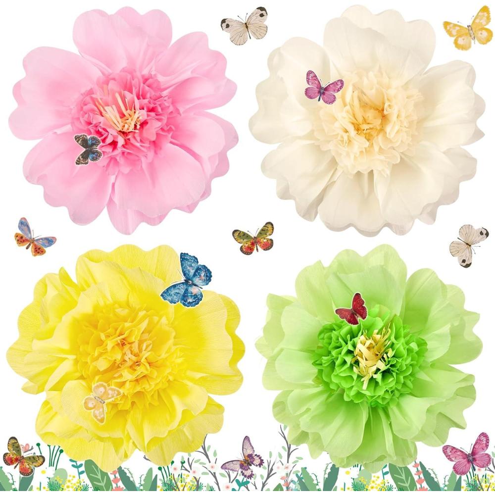 image:imageSUNBEAUTY Sunflower Tissue Paper Flowers Giant Paper Flowers Decoration for Wall 19 Large Yellow Floral Tissue Pom Poms Hanging for Wedding Bridal Shower Birthday Classroom Bulletin Board DecorPink Green yellow cream White20