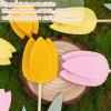SUNBEAUTY 6Pcs Spring Tulips Flower Table Decoration Retro Tulip Felt Centerpiece Pink Yellow Orange Tulips Floral Tabletop Signs for Home Mothers Day Easter Garden Birthday Baby Shower Party Decor(Pink orange yellow Tulip)