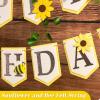 SUNBEAUTY Felt Pastel Happy Birthday Banner Daisy Garland Banner Colorful Floral Green Leaves Garland Daisy Party Decorations for Women Girls Boho Birthday Baby Shower Spring Summer Garden (8.2ft)(Yellow-Sunflower Bee)