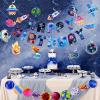 SUNBEAUTY Shark Birthday Party Decorations Shark Birthday Banner Ocean Theme Party Decoration Under The Sea Shark Garland Blue Ocean Swirls Hanging Wall Decor for Boys Baby Shower Beach Summer Party(Exploring the Universe)