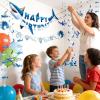 SUNBEAUTY Shark Birthday Party Decorations Shark Birthday Banner Ocean Theme Party Decoration Under The Sea Shark Garland Blue Ocean Swirls Hanging Wall Decor for Boys Baby Shower Beach Summer Party(Blue White Shark)