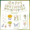 SUNBEAUTY Shark Birthday Party Decorations Shark Birthday Banner Ocean Theme Party Decoration Under The Sea Shark Garland Blue Ocean Swirls Hanging Wall Decor for Boys Baby Shower Beach Summer Party(Wildflower-butterfly-leaf)