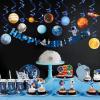 SUNBEAUTY Shark Birthday Party Decorations Shark Birthday Banner Ocean Theme Party Decoration Under The Sea Shark Garland Blue Ocean Swirls Hanging Wall Decor for Boys Baby Shower Beach Summer Party(Blue-solar System)