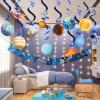 SUNBEAUTY Shark Birthday Party Decorations Shark Birthday Banner Ocean Theme Party Decoration Under The Sea Shark Garland Blue Ocean Swirls Hanging Wall Decor for Boys Baby Shower Beach Summer Party(Blue-solar System)