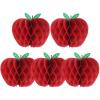 SUNBEAUTY 5 Pcs Red Apple Shaped Paper Honeycomb Paper Apple Hanging Decoration School Classroom Back to School Decoration(4 Inch)