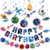 SUNBEAUTY Shark Birthday Party Decorations Shark Birthday Banner Ocean Theme Party Decoration Under The Sea Shark Garland Blue Ocean Swirls Hanging Wall Decor for Boys Baby Shower Beach Summer Party(Exploring the Universe)