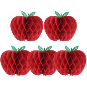 SUNBEAUTY 5 Pcs Red Apple Shaped Paper Honeycomb Paper Apple Hanging Decoration School Classroom Back to School Decoration(4 Inch)