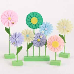 SUNBEAUTY 6Pcs Spring Tulips Flower Table Decoration Retro Tulip Felt Centerpiece Pink Yellow Orange Tulips Floral Tabletop Signs for Home Mothers Day Easter Garden Birthday Baby Shower Party Decor(Pastel Daisy)