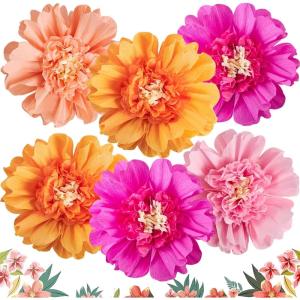 SUNBEAUTY Sunflower Tissue Paper Flowers Giant Paper Flowers Decoration for Wall 19” Large Yellow Floral Tissue Pom Poms Hanging for Wedding Bridal Shower Birthday Classroom Bulletin Board Decor(A-Pink Orange)