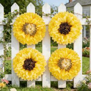 SUNBEAUTY Sunflower Tissue Paper Flowers Giant Paper Flowers Decoration for Wall 19” Large Yellow Floral Tissue Pom Poms Hanging for Wedding Bridal Shower Birthday Classroom Bulletin Board Decor(Sunflower-yellow Black)
