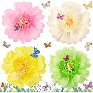 SUNBEAUTY Sunflower Tissue Paper Flowers Giant Paper Flowers Decoration for Wall 19” Large Yellow Floral Tissue Pom Poms Hanging for Wedding Bridal Shower Birthday Classroom Bulletin Board Decor(Pink  Green yellow cream White-20”)