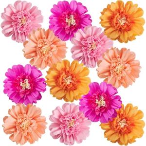 SUNBEAUTY Sunflower Tissue Paper Flowers Giant Paper Flowers Decoration for Wall 19” Large Yellow Floral Tissue Pom Poms Hanging for Wedding Bridal Shower Birthday Classroom Bulletin Board Decor(Pink Orange-12pcs)