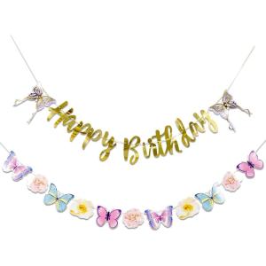 Strawberry Party Banner Berry First Birthday Decor Strawberry Wildflower Garland for Spring Enchanted Garden Tea Party Hanging Floral Strawberry Theme Birthday for Girl Sweet Baby Shower Party (8.2ft)(Butterfly)
