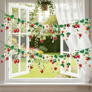 Strawberry Party Banner Berry First Birthday Decor Strawberry Wildflower Garland for Spring Enchanted Garden Tea Party Hanging Floral Strawberry Theme Birthday for Girl Sweet Baby Shower Party (8.2ft)(Red Strawberry Garland)